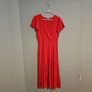 Knox Rose Red Pleated Faux Wrap Maxi Dress | Small